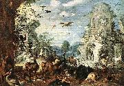 Roelant Savery Landscape with Wild Beasts oil